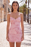 Vestido corto de bienvenida a casa con corredores finos de bodycon alfiletes y cuentas de albaricoque