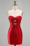 Vestido corto corto de bienvenida a casa, cortes cortos de perla con recorte rojo brillante y recorte
