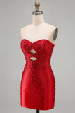 Vestido corto corto de bienvenida a casa, cortes cortos de perla con recorte rojo brillante y recorte