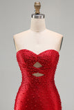 Vestido corto corto de bienvenida a casa, cortes cortos de perla con recorte rojo brillante y recorte