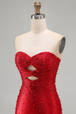 Vestido corto corto de bienvenida a casa, cortes cortos de perla con recorte rojo brillante y recorte