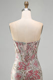 Corsé Jacquard de flor rosa con lentejuelas bodycon vestido corto sin tirantes para el homecoming
