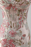 Corsé Jacquard de flor rosa con lentejuelas bodycon vestido corto sin tirantes para el homecoming