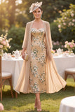 Vestido de madre de la novia bordado con lentejuelas de champán y chifón