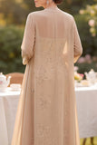 Vestido de madre de la novia bordado con lentejuelas de champán y chifón