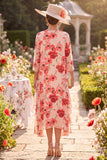 Vestido midi de Madre de la Novia con escote redondo de 3/4 mangas de flor roja y chiffon