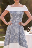 Gris, blanco descubierto, hasta los hombros, vestido midi de madre de la novia, estampado en línea baja floral