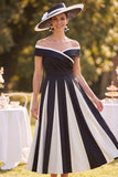 Vestido de la novia de la madre de la novia, negro blanco de hombros descubiertos