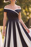 Vestido de la novia de la madre de la novia, negro blanco de hombros descubiertos
