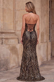 Vestido de graduación largo con corte en V con escote en V y lentejuelas negras con funda larga