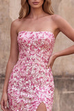 Vestido largo largo de baile de sirena rosa brillante con lentejuelas rosas y tirantes