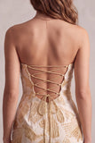 Vestido corto de cóctel Champagne Jacquard Bodycon Strapless
