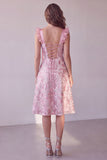 Vestido de invitado midi de satén fruncido en forma de A-Line rosa con lentejuelas
