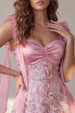 Vestido de invitado midi de satén fruncido en forma de A-Line rosa con lentejuelas
