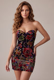 Vestido corto de cóctel Body Con Terciopelo Color Bordeos Estampado Tirantes