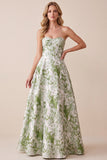 Vestido formal Maxi Sin tirantes estampado Corsé verde Salvia