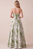 Vestido formal Maxi Sin tirantes estampado Corsé verde Salvia