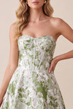 Vestido formal Maxi Sin tirantes estampado Corsé verde Salvia