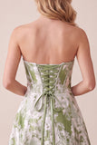 Vestido formal Maxi Sin tirantes estampado Corsé verde Salvia