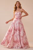 Vestido formal Maxi de lentejuelas rosa Línea A con encaje en la espalda