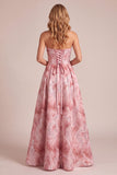 Vestido formal Maxi de lentejuelas rosa Línea A con encaje en la espalda