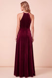 Vestido formal largo de terciopelo 3D de A-Line burdeos con abalorios