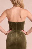 Vestido formal Maxi de cinturón de terciopelo oliva sin tirantes y fruncido