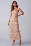 Funda caqui Tirantes sin tirantes Aplique Vestido formal Maxi