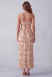 Funda caqui Tirantes sin tirantes Aplique Vestido formal Maxi