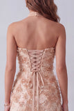 Funda caqui Tirantes sin tirantes Aplique Vestido formal Maxi