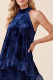 Vestido formal Maxi de terciopelo azul marino con volantes y terciopelo A-Line