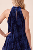 Vestido formal Maxi de terciopelo azul marino con volantes y terciopelo A-Line