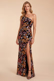 Vestido formal largo con funda negra con lentejuelas de un solo hombro