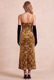 Vestido formal Maxi de tirantes finos de dorado mostaza con de terciopelo