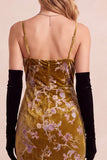 Vestido formal Maxi de tirantes finos de dorado mostaza con de terciopelo