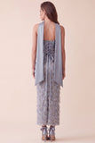 Vestido formal Maxi de satén de satín Bodycon Bodycon Gris Azul, Vestido Formal Maxi con Aplicaciones