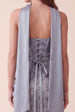 Vestido formal Maxi de satén de satín Bodycon Bodycon Gris Azul, Vestido Formal Maxi con Aplicaciones