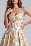 Corsé Champagne Jacquard de tirantes gruesos Maxi Vestido formal