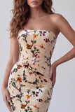 Vestido Maxi de sirena sin tirantes de terciopelo estampado de champán