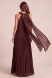 Vestido formal Maxi plisado de Chocolates A-Line Halter con Flor 3D