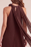 Vestido formal Maxi plisado de Chocolates A-Line Halter con Flor 3D