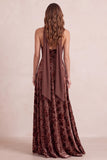 Chocolate Camisón A-Line Terciopelo Haller Floral Maxi Vestido Formal con Faixa de Gasa