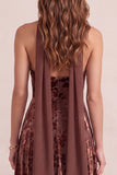 Chocolate Camisón A-Line Terciopelo Haller Floral Maxi Vestido Formal con Faixa de Gasa