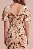 Corsé champán con escote en V y escote en pico, vestido formal maxi con abertura lateral