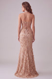 Vestido formal largo sin tirantes con y abertura lateral Sirena Champagne