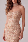 Vestido formal largo sin tirantes con y abertura lateral Sirena Champagne