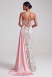 Vestido largo de graduación bordado con tirantes de sirena verde claro y lentejuelas