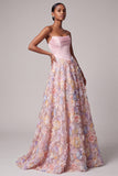 Corsé rosa satinado Appliques, perlas, vestido largo sin tirantes