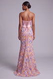 Corsé rosa sin tirantes de satén perlas sirena Apliques florales Vestido largo de graduación