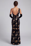 Vestido de Madre de la Novia de Terciopelo Negro Fundado de Un Hombro Maxi